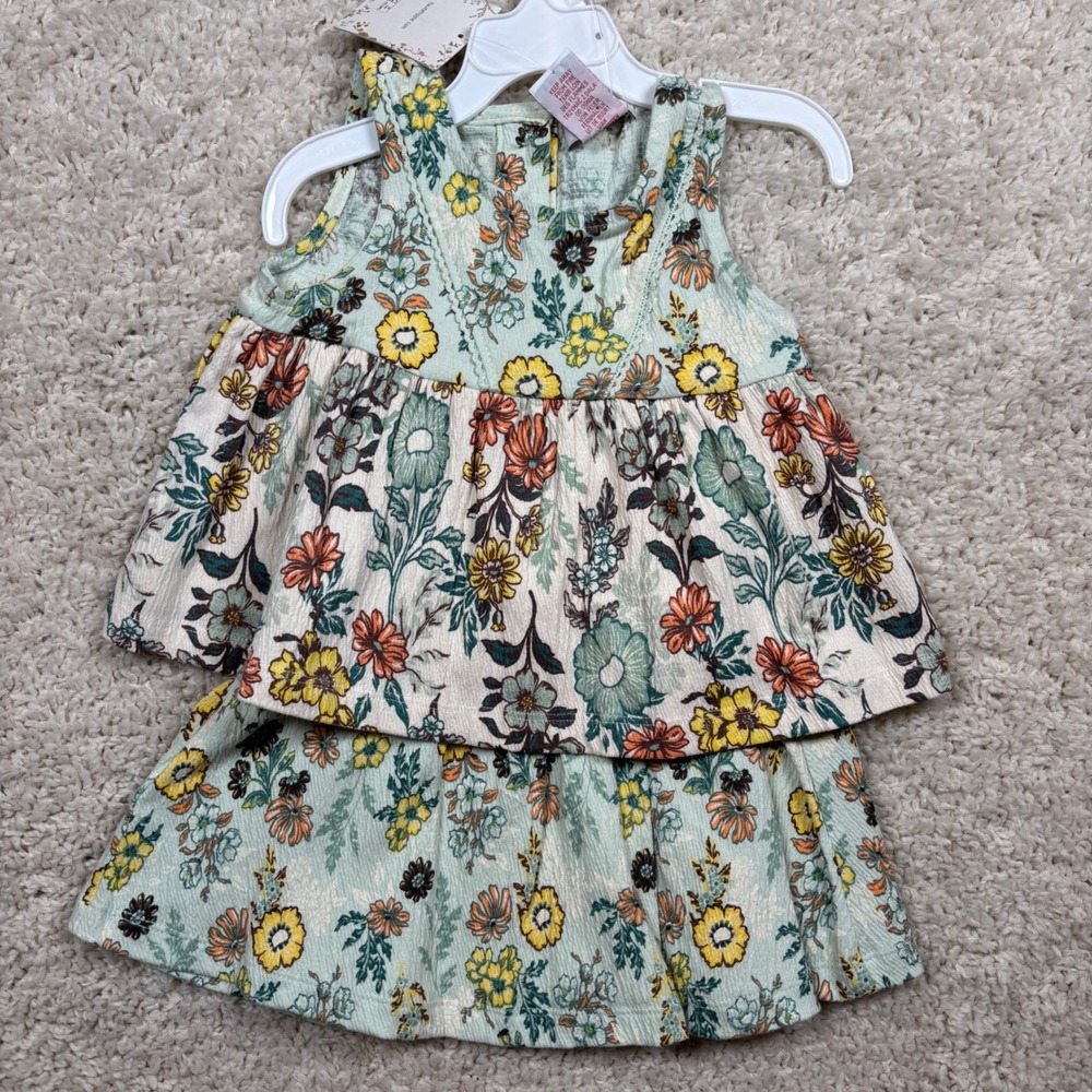 Haute Hippie Kids Style Girls Dress Floral Print Mint Green Yellow Orange Size 4